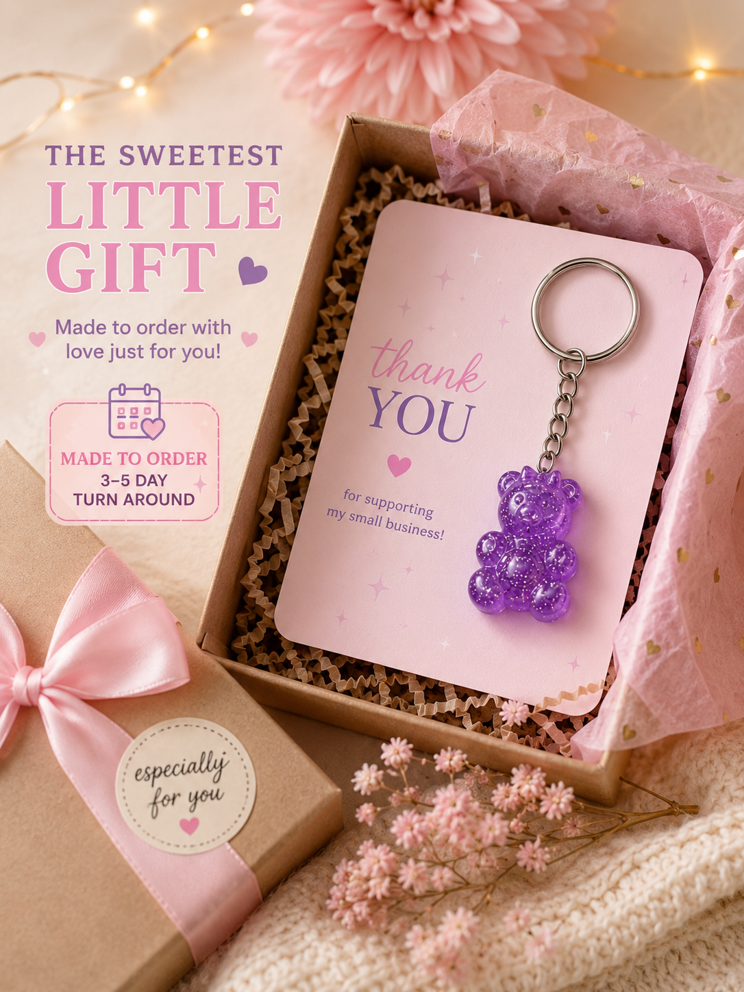 Custom Glitter Gummy Bear Keychain Charm