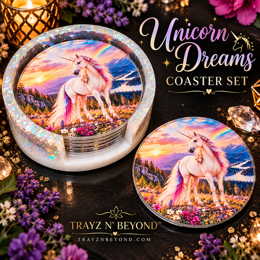 Unicorn Dreams Resin Coaster Set with Holder
