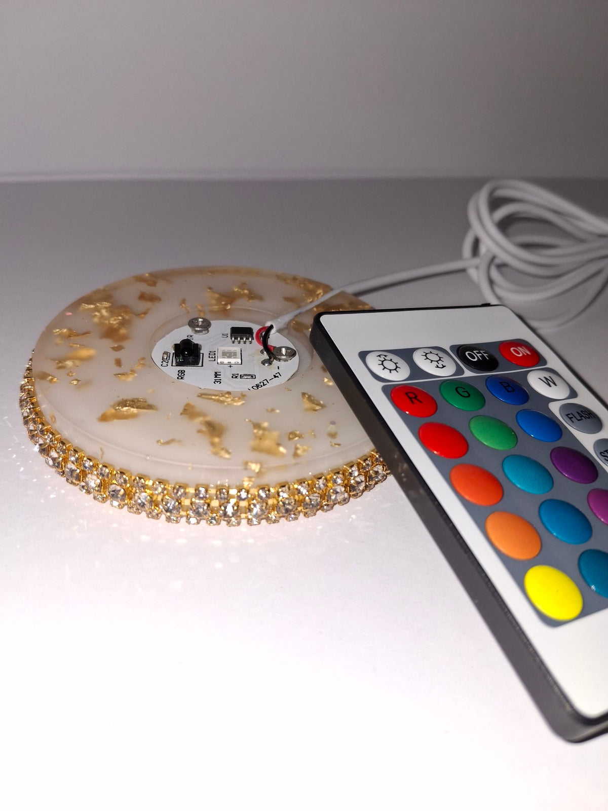 8-Inch Gold Flake Epoxy Resin Penis Statue with USB LED Lamp Dock
