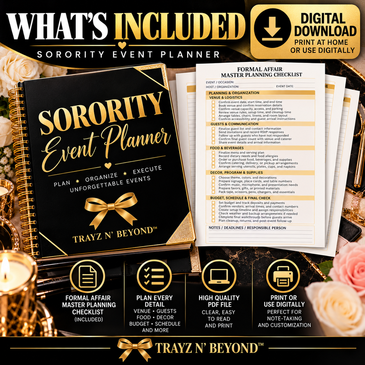 Sorority Event Planner | 9-Page Printable PDF