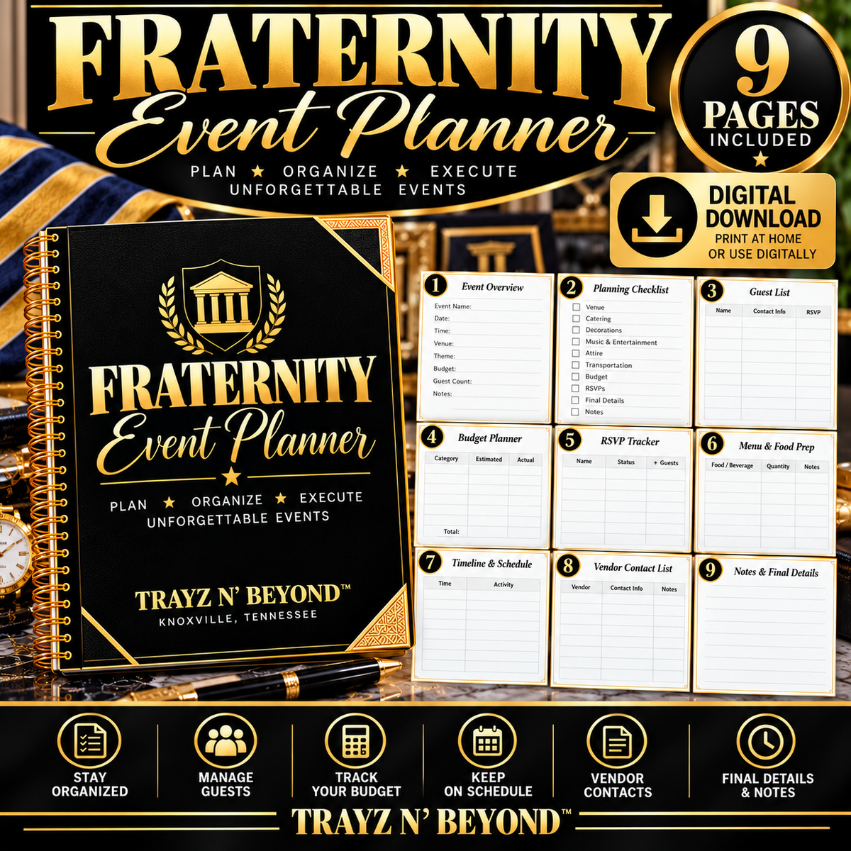 Fraternity Event Planner | 9-Page Printable PDF + Bonus Add-Ons