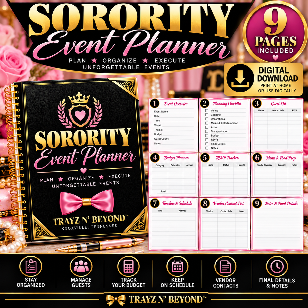 Sorority Event Planner | 9-Page Printable PDF