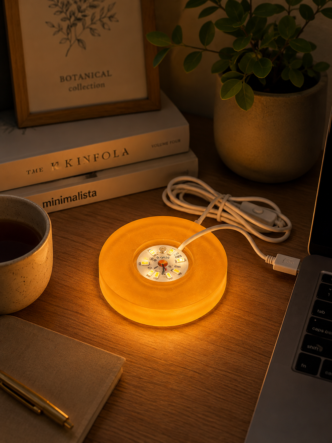 Orange Resin Ambient USB LED Lamp Base — 3 Inch Round