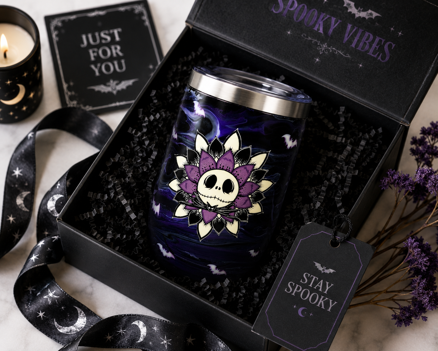 Spooky Skull Flower Epoxy Resin Tumbler – 16 oz