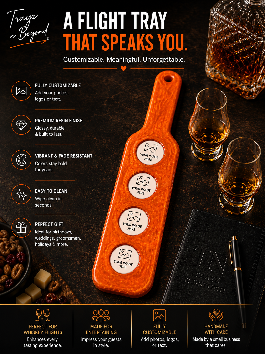 Custom Whiskey Flight Tray | Design Yours