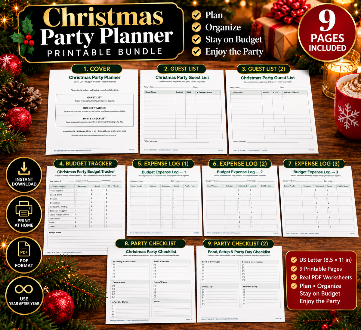 Christmas Party Planner & Editable Invitation Bundle