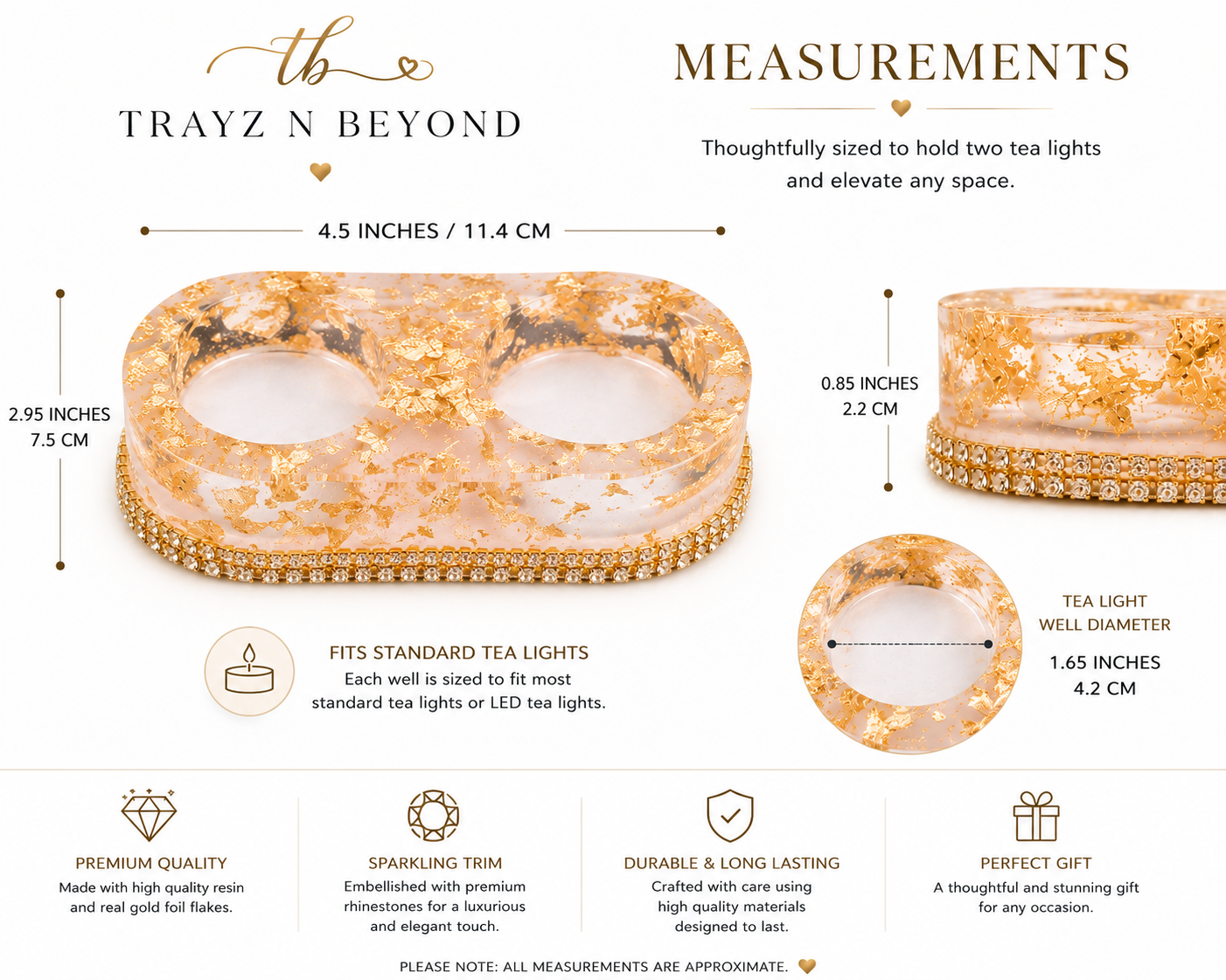 Gold Foil Dual Tea Light Candle Holder