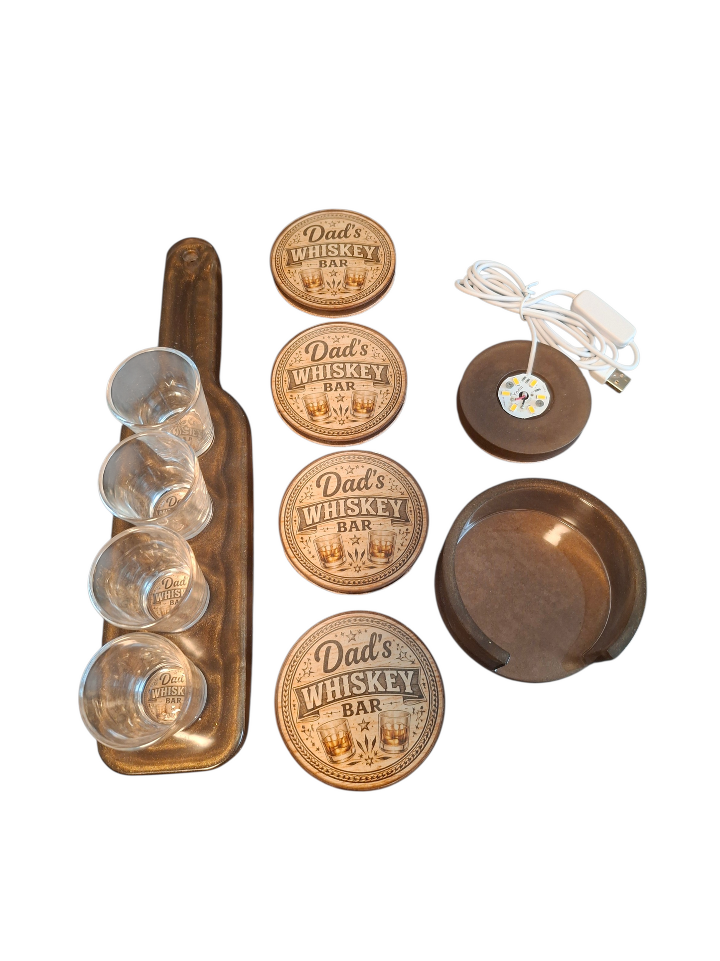 Dad's Whiskey Bar Flight Tray Set — Epoxy Resin Bar Accessory Gift Set