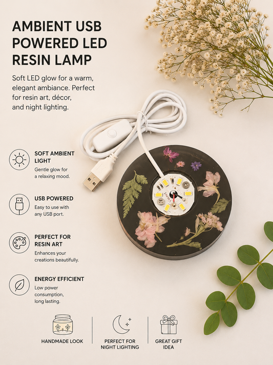 Pressed Floral Ambient USB LED Resin Lamp Base — 3 Inch Round