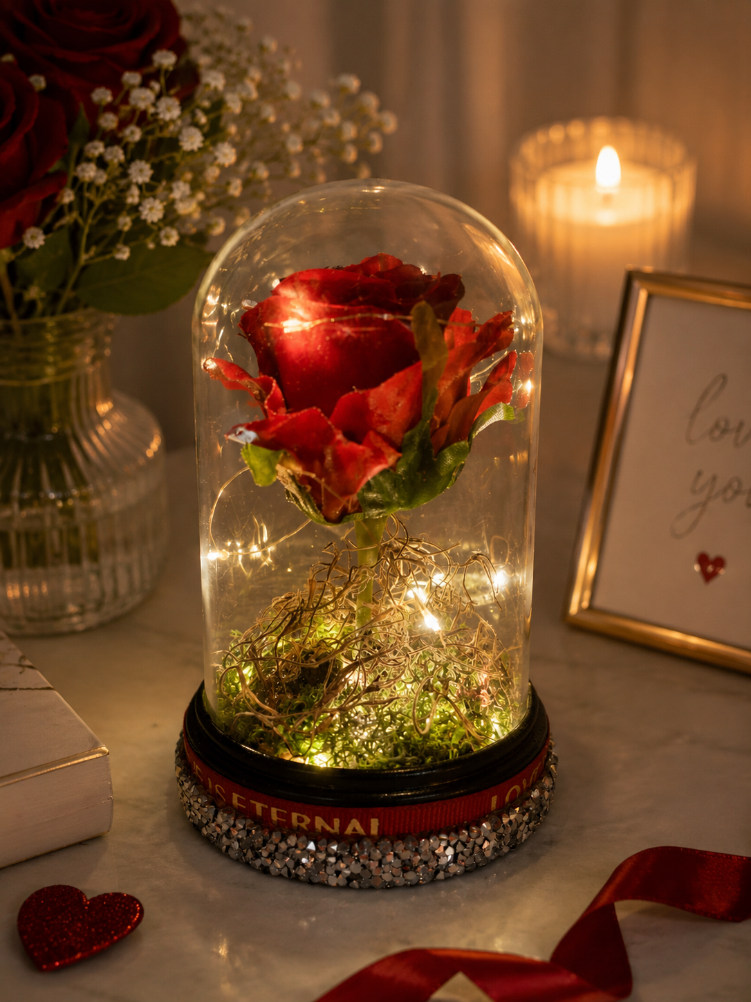 Enchanted Red Rose Dome — "Love Is Eternal"