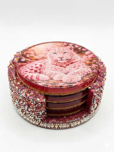 Pink Leopard Coaster Set