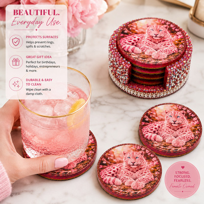 Pink Leopard Coaster Set