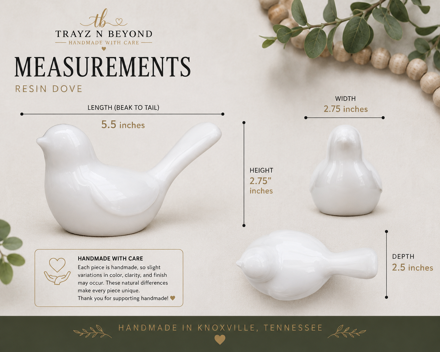 White Resin Dove Figurine | Handmade Peace & Hope Bird Sculpture