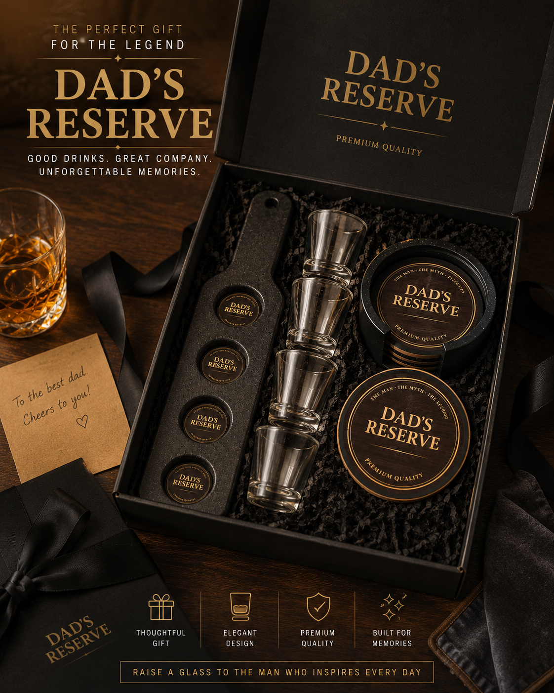 Dad's Reserve Whiskey Flight Tray Set