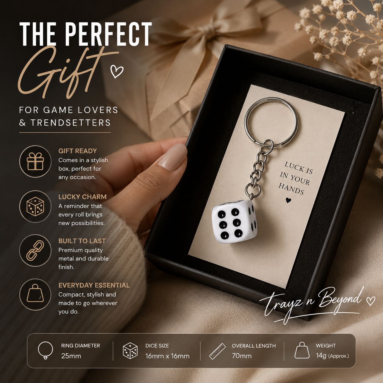 Dice Keychain Lucky Charm Keyring | Trayz N Beyond