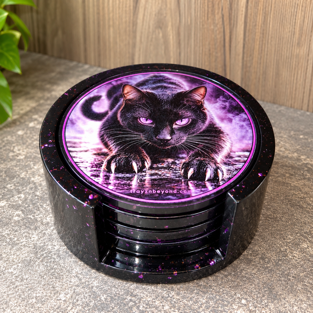 Personalized Epoxy Resin Coaster Set with Matching Holder