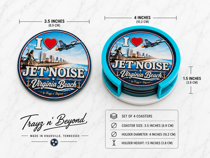 Virginia Beach Jet Noise Coaster Set with Holder