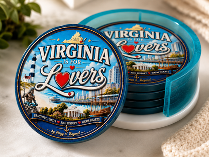 Virginia State Epoxy Resin Coaster Set with Holder