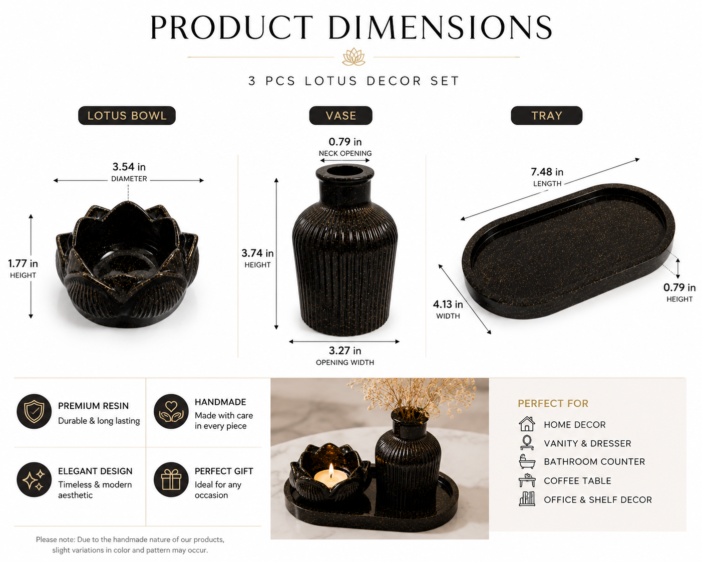 Black Obsidian Luxury Décor Set | Candle, Vase & Tray