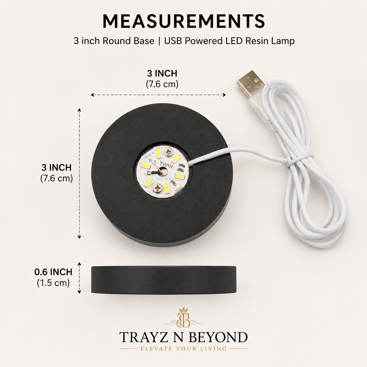 Ambient USB LED Resin Lamp Base — 3 Inch Round