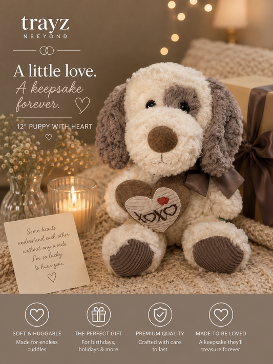 XOXO Puppy 12" Plush Stuffed Animal with 8oz Plastic Screw-Top Jar — Perfect Gift
