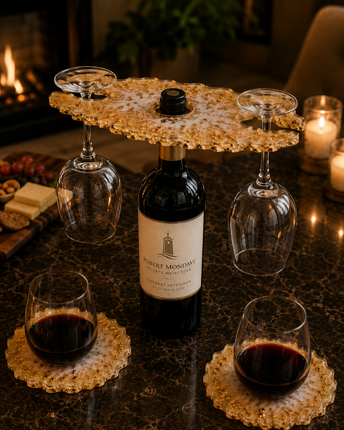 Wine Bottle Caddy & Coaster Set | Epoxy Resin
