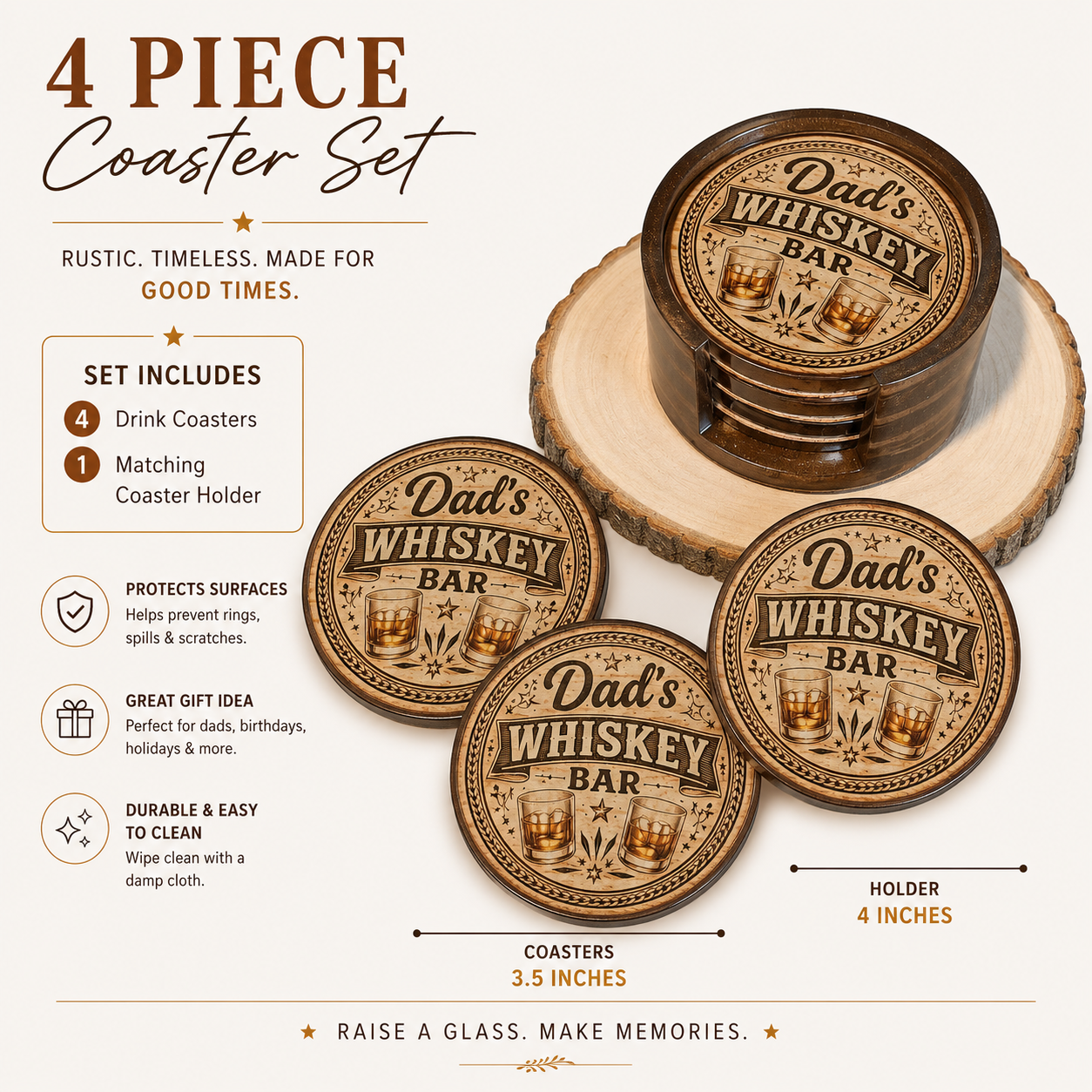 Dad's Whiskey Bar Coaster Set