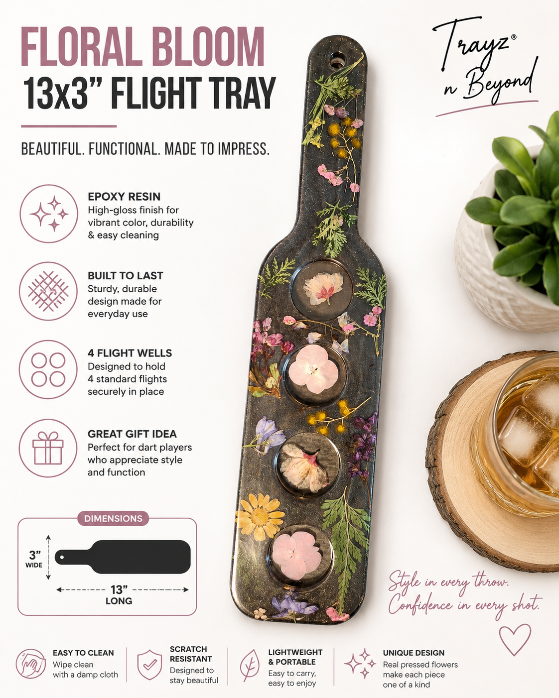 Perfectly Imperfect — Pressed Wildflower Epoxy Flight Tray