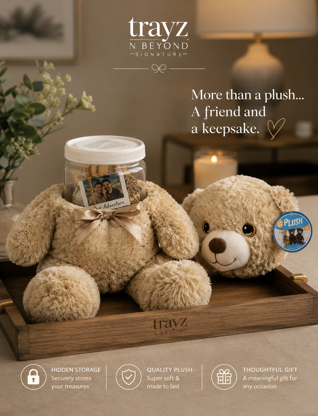 14" Tan Teddy Bear with 2qt Screw Top Plastic Jar