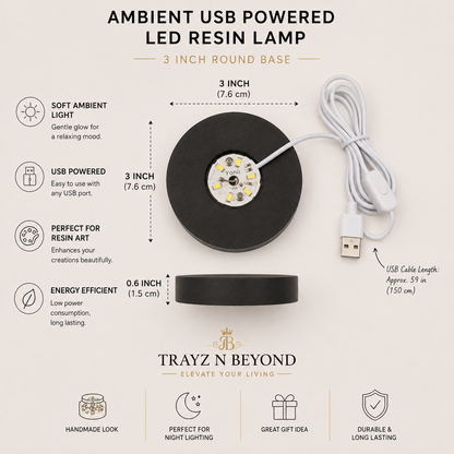 Ambient USB LED Resin Lamp Base — 3 Inch Round