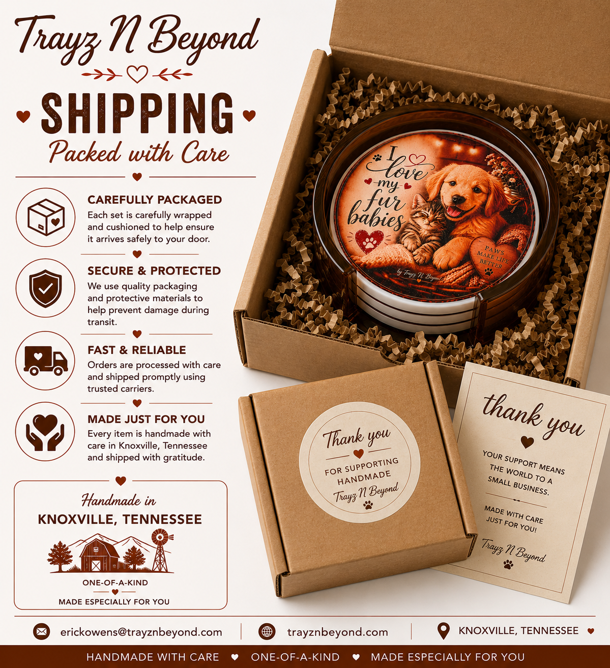 I Love My Fur Babies Epoxy Resin Coaster Set | Handmade Pet Lover Gift | 4 Coasters + Holder