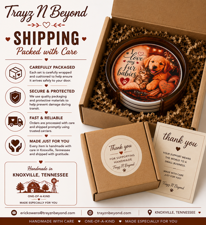 I Love My Fur Babies Epoxy Resin Coaster Set