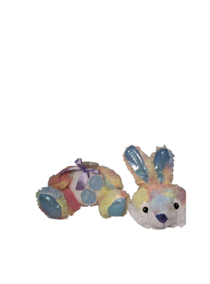 Rainbow Bunny 12" Plush Stuffed Animal with 8oz Plastic Screw-Top Jar — Perfect Gift