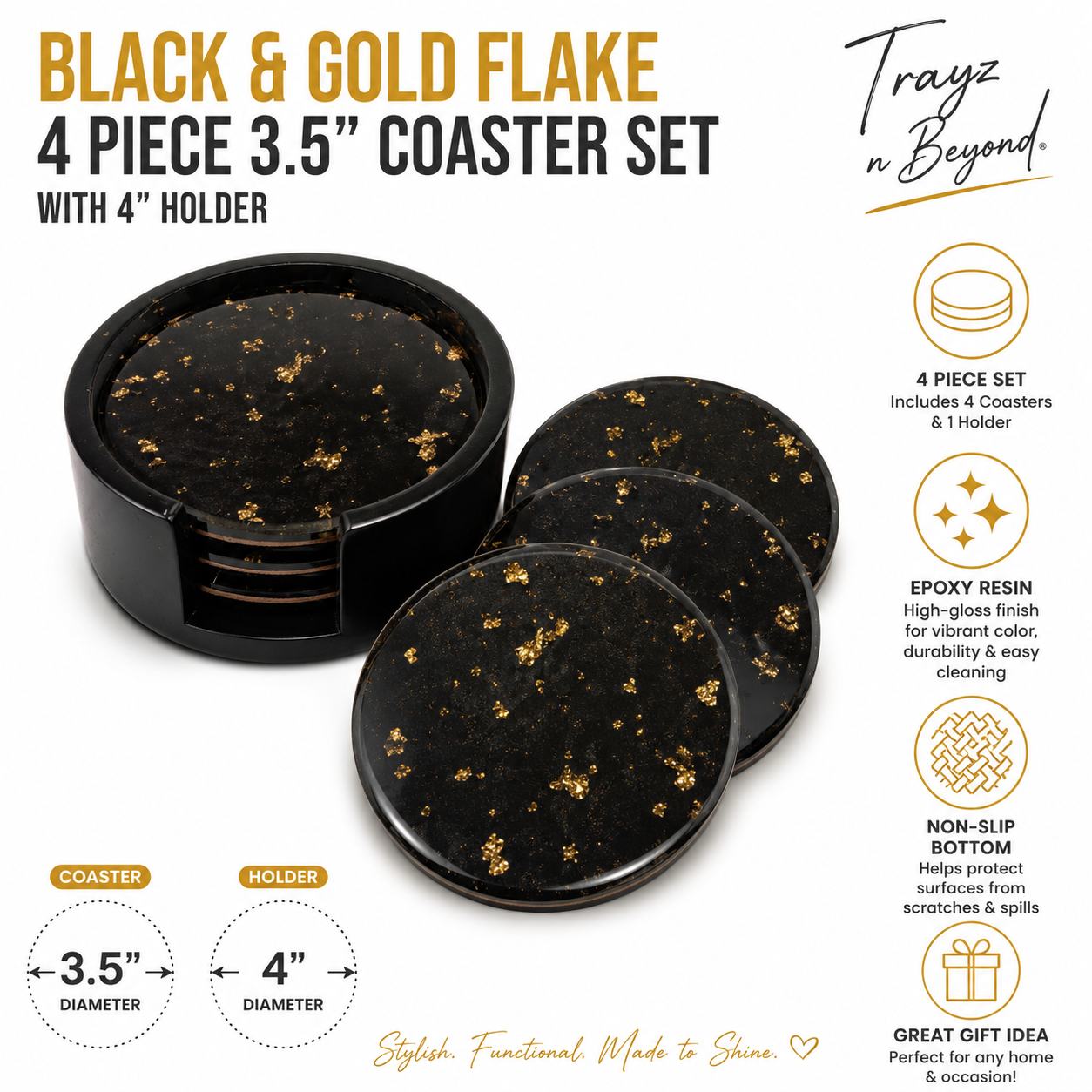 Black & Gold Flake Coaster Set