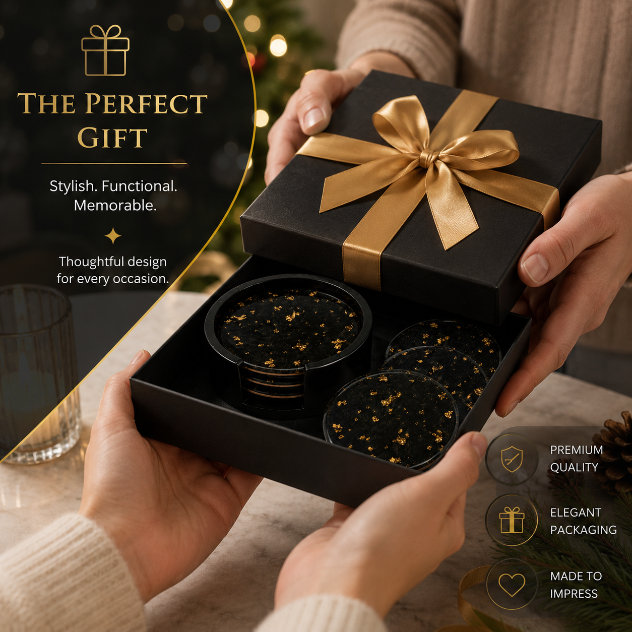 Black & Gold Flake Coaster Set