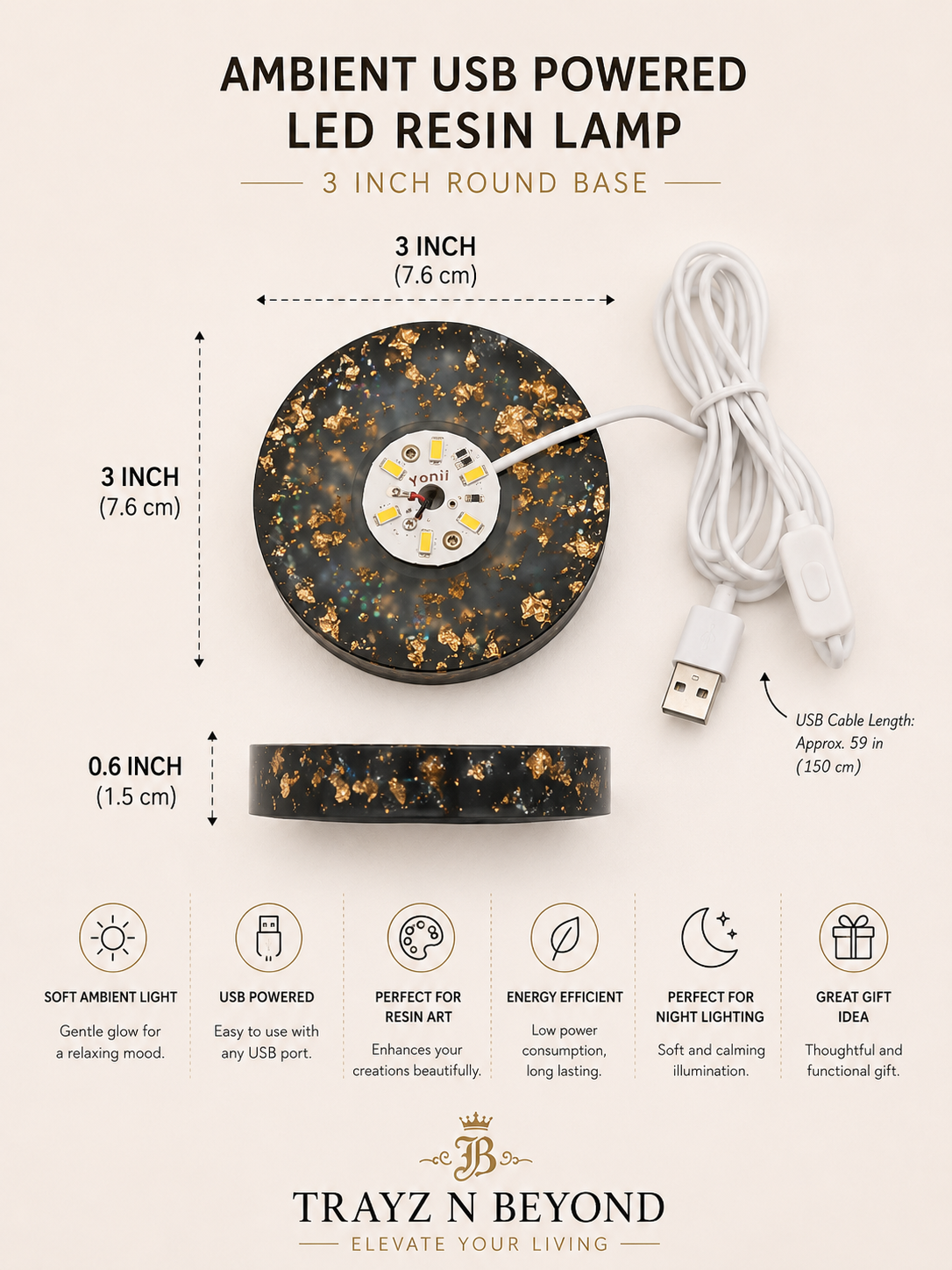 Ambient USB Powered LED Resin Lamp Base