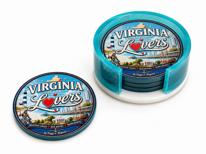Virginia State Epoxy Resin Coaster Set with Holder