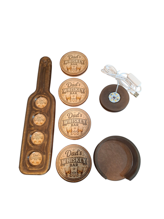 Dad's Whiskey Bar Flight Tray Set — Epoxy Resin Bar Accessory Gift Set