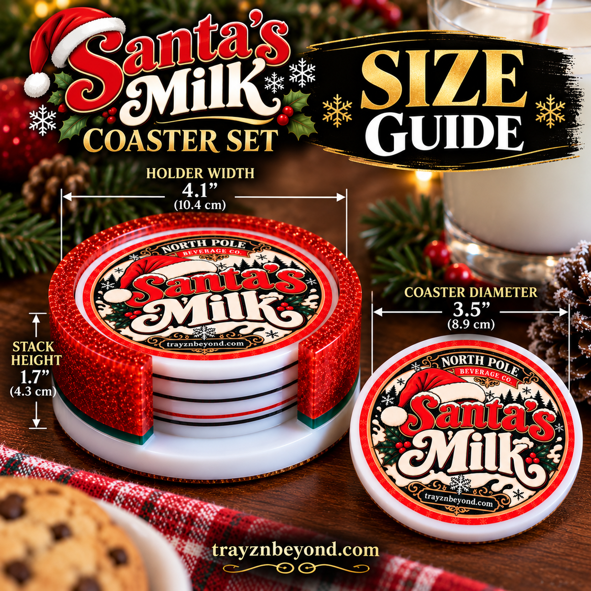 Santa’s Milk Christmas Coaster Set with Holder