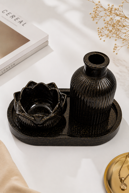 Black Obsidian Luxury Décor Set | Candle, Vase & Tray
