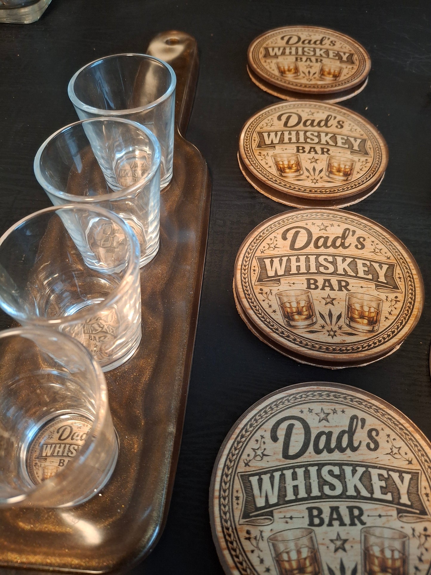 Dad's Whiskey Bar Flight Tray Set — Epoxy Resin Bar Accessory Gift Set