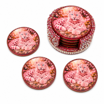 Pink Leopard Coaster Set
