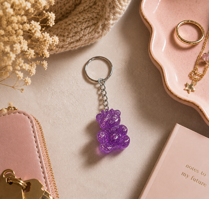 Custom Glitter Gummy Bear Keychain Charm