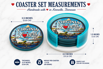 Virginia State Epoxy Resin Coaster Set with Holder