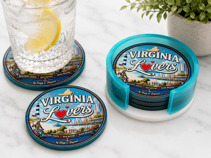 Virginia State Epoxy Resin Coaster Set with Holder