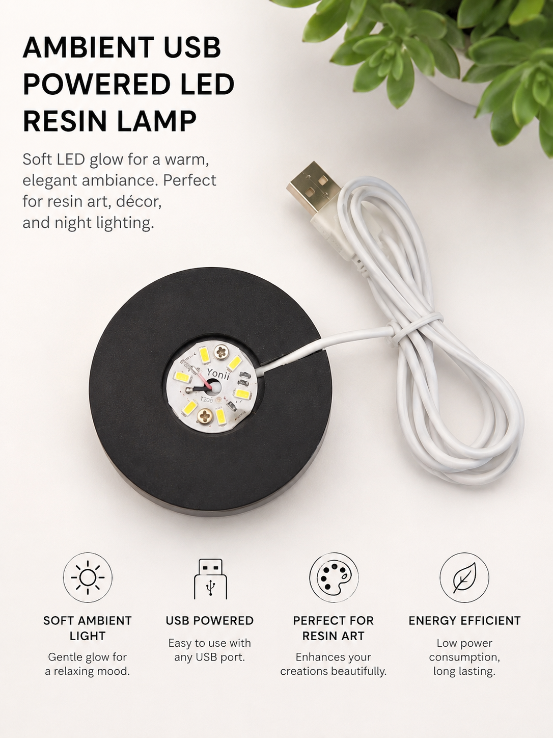 Ambient USB LED Resin Lamp Base — 3 Inch Round