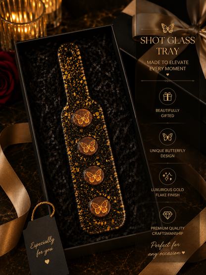 Shot Glass Flight Tray | Epoxy Resin Bar Tray with Butterfly Design