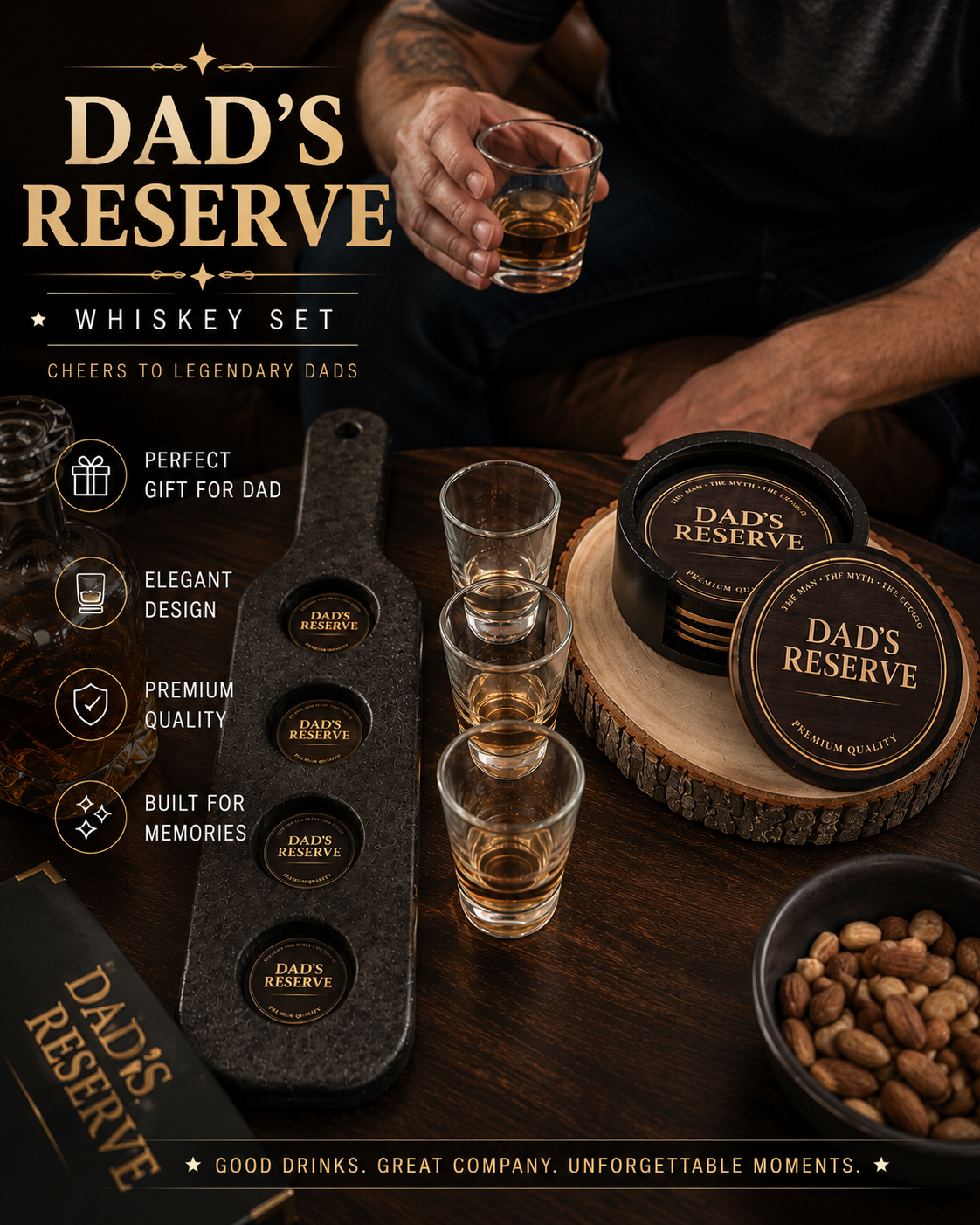 Dad's Reserve Whiskey Flight Tray Set