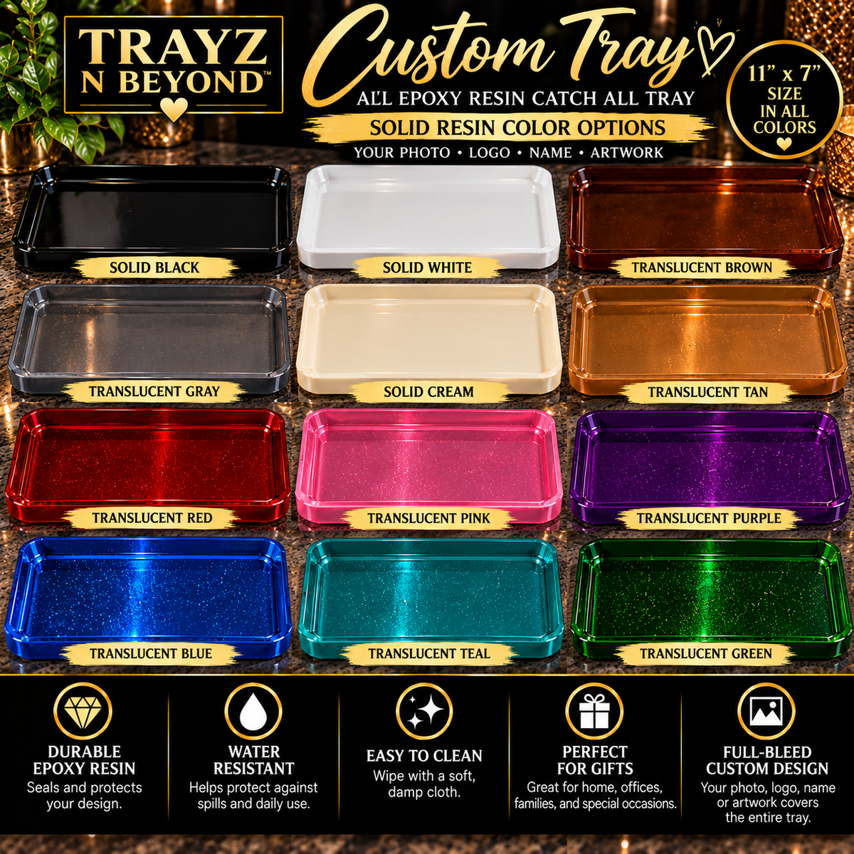 Personalized Epoxy Resin Catch-All Tray | Your Photo & Colors