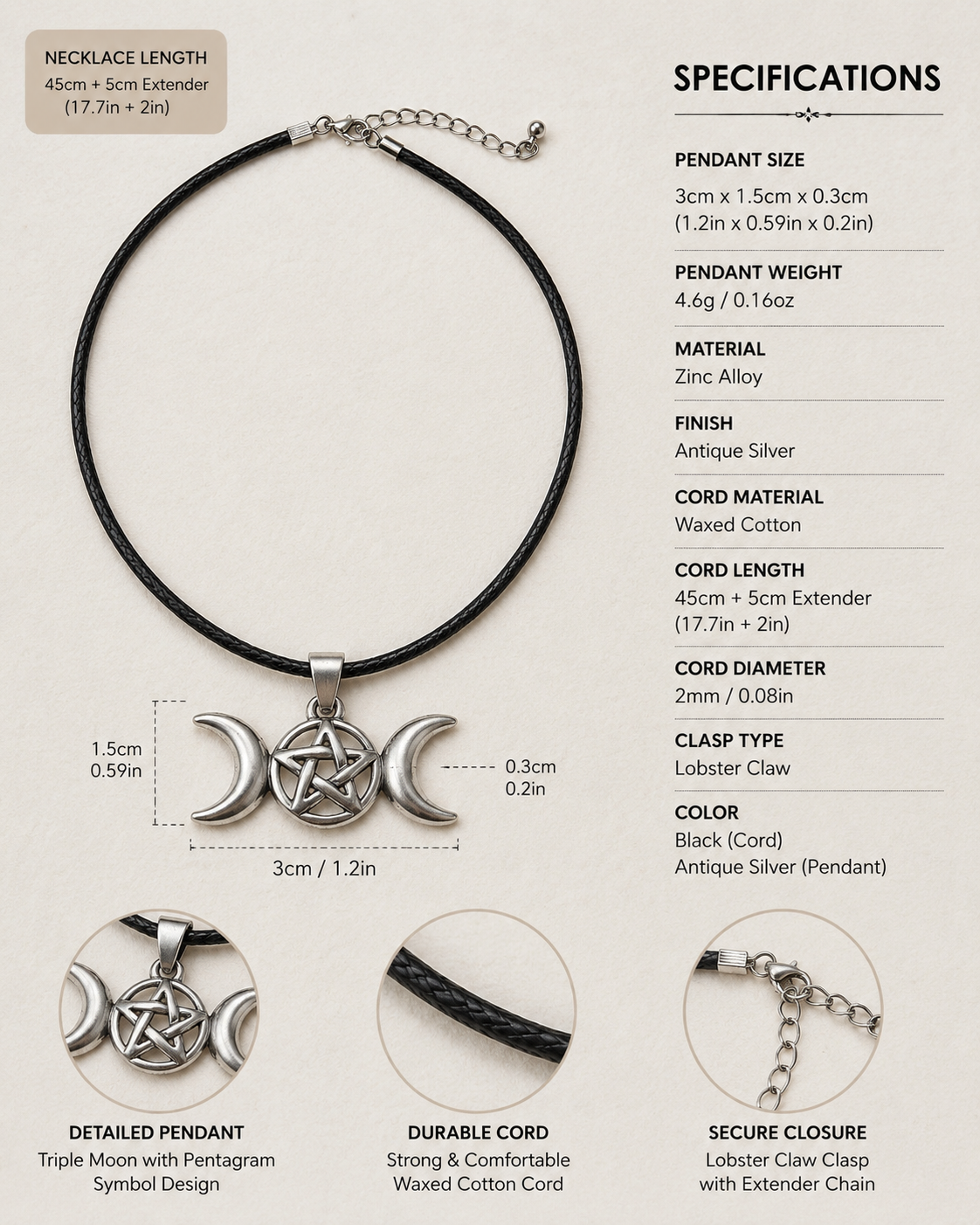Triple Moon Pentagram Necklace